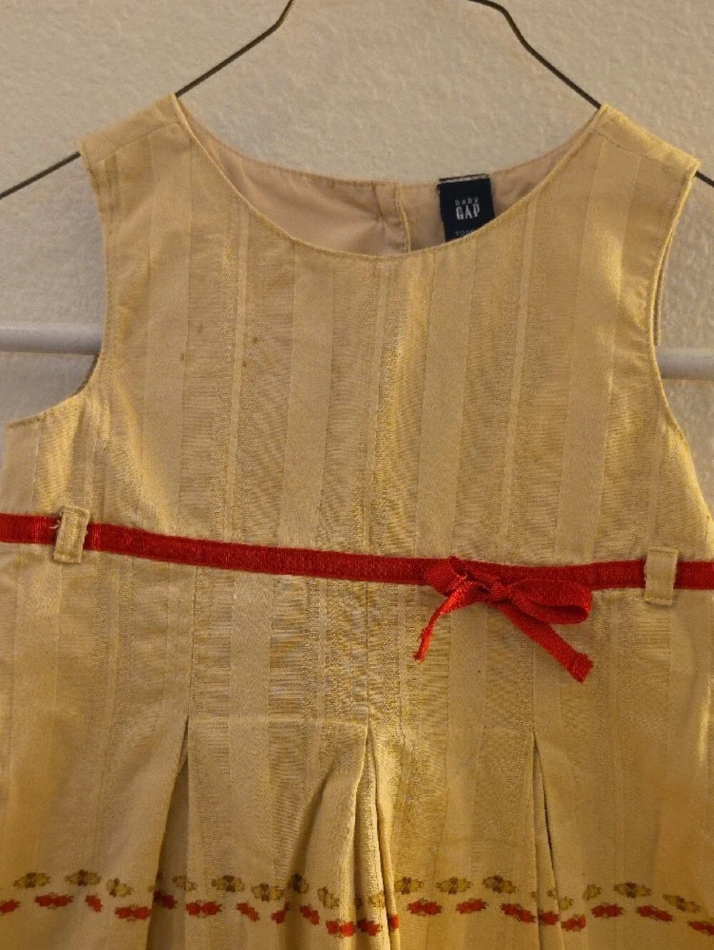 VTG 2004 Baby Gap Khaki Striped Paisley Jumper Dress Fall Thanksgiving